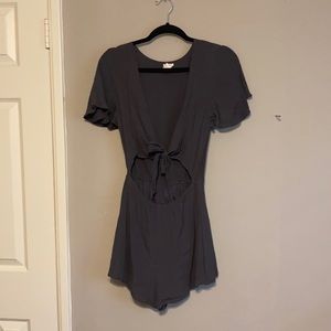 Grey/blue open front romper